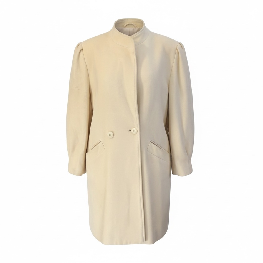 Vintage Acagne By San- Esu Wool Two Buttons Cream Women'sLong‎ Dress Coat